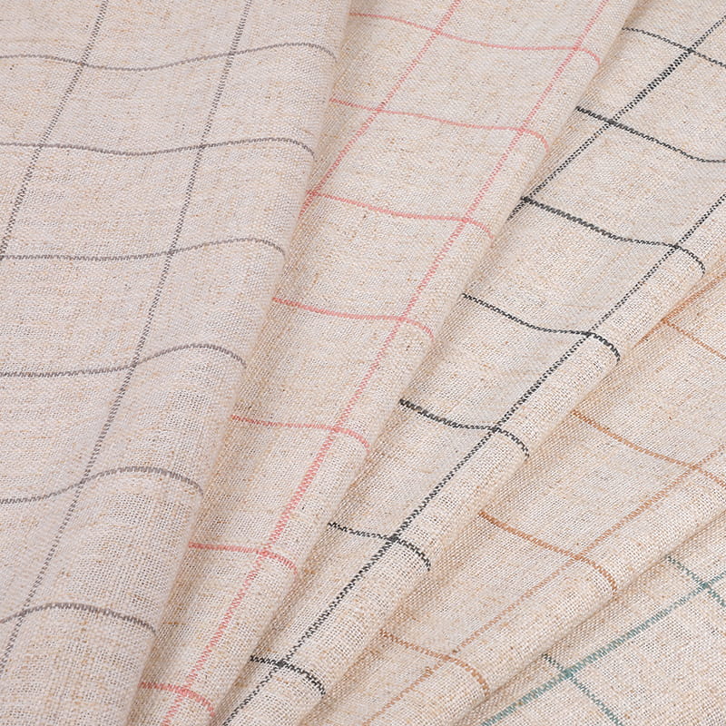 Small Plaid Polyester Linen Jacquard Fabric